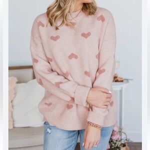 ADORA Pink Heart Pattern Sweater